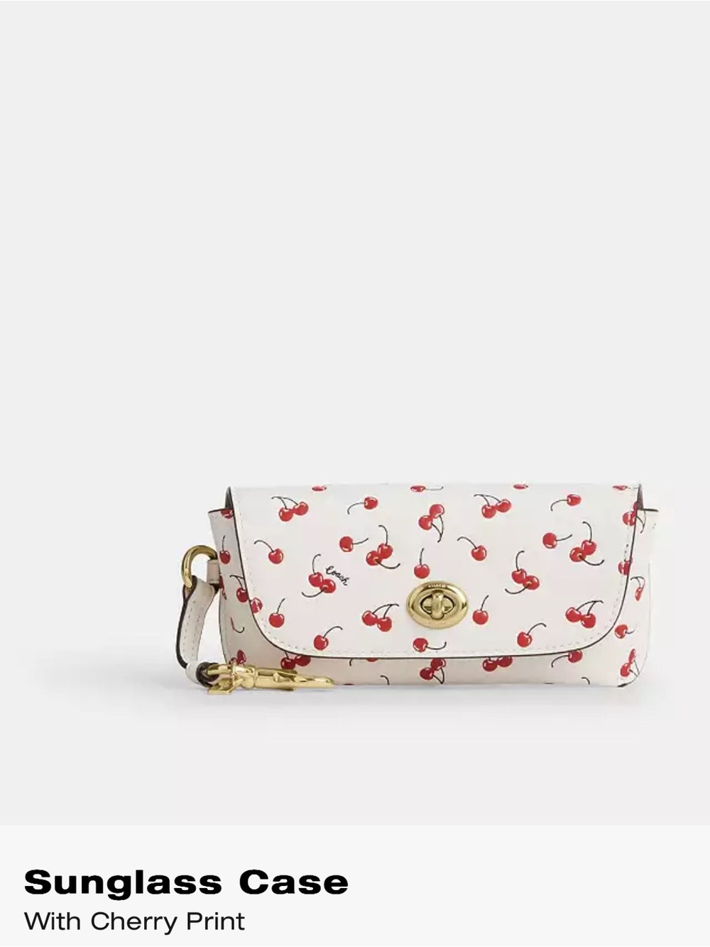 Coach White Cherry Print Sunglass Case with Gold Hardware